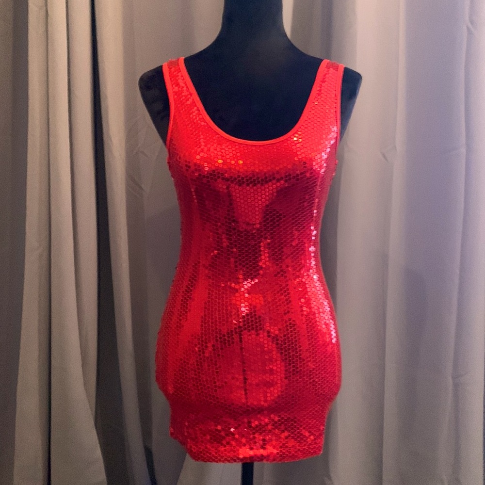 SUPER SEX bright red sequin party dress. BRAND NEW perfect condition w/ g-string